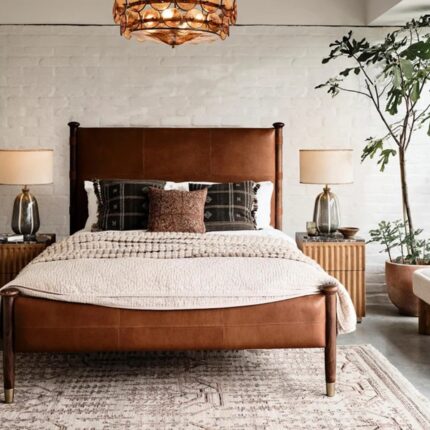 Furn Shine Paolo Leather Acacia Wood Bed