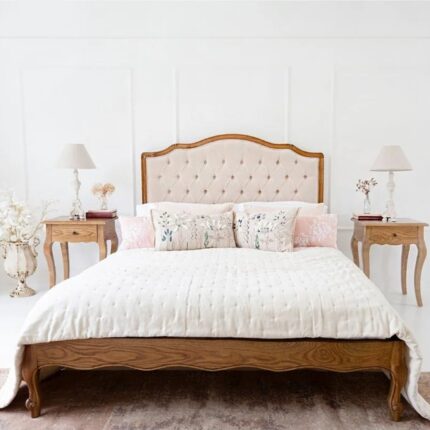 Furn Shine Taupe Velvet Buttoned Upholstered Bed