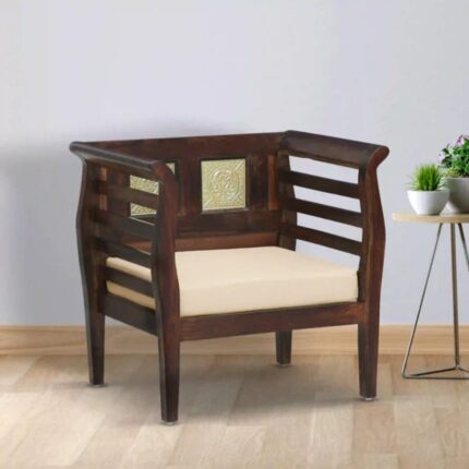 Furn Shine - The Rufus Solid Walnut Finish 1-Seater Sofa (Brown)