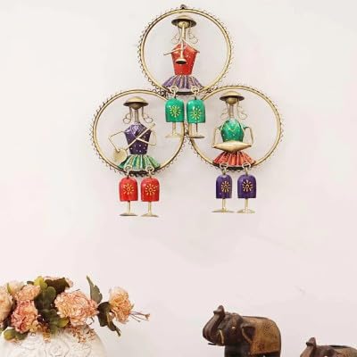 Furn Shine – Iron Handmade Decorative Wall Hanging | 3 Musician Lady in Ring Wall Decor | Artistic Wall Hanging for Living Room and Bedroom, Unique Design for Wall Decor
