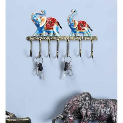 Furn Shine Multicolored Iron Elephant Key Holder Wall Hanging/Hook Decor Iron Key Holder  (7 Hooks, Multicolor)