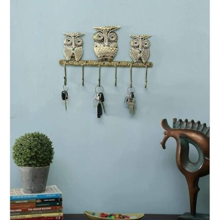 Furn Shine Iron 3 Owl Key Holder with 6 Hooks – Heavy-Duty Metal Wall & Door Hanger for Clothes, Towels, Kitchen, and Bathroom
