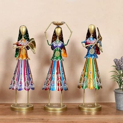 Furn Shine Rajasthani Farmer Metal Multicolor Lady Family Handcrafted Wall Sculpture Wall Art for Home Decoration, Living room, Drawing Room & Bedroom | Set of 3