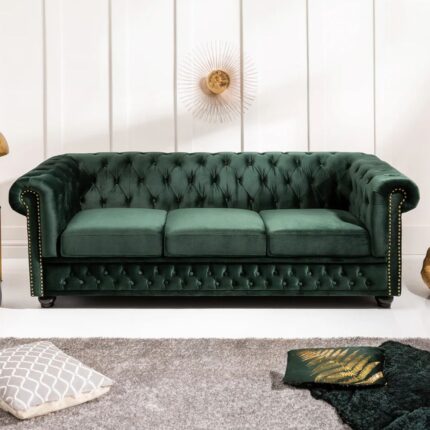 Furn Shine - Victor 3 Seater Bottle Green Velvet Chesterfield Sofa