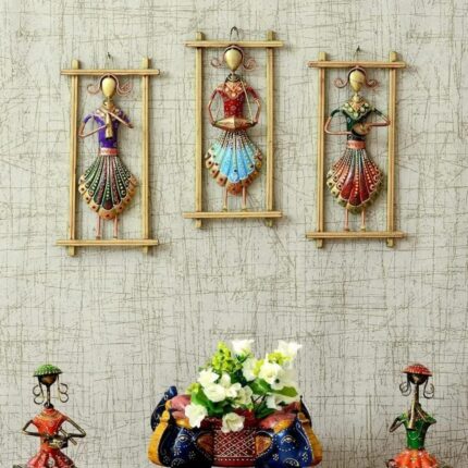 Furn Shine Rajasthani Wall Decoration Showpiece Metal Wall Decor Frame for Living Room & Bedroom | Handmade Wall Hanging Metal Wall Art Set of 3-30 x 16 x 3 cm