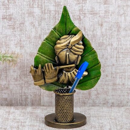 Furn Shine | Krishna Leaf Pen Stand - Antique Design for Table Decoration and Office Desk