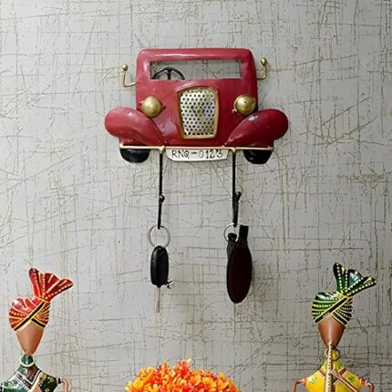 Furn Shine- Red Car Key Holder with 2 Hooks for Wall Decoration, Decorative Key Organizer, Stylish Wall-Mounted Key Holder for Living Room, or Office, Functional and Artistic Key Hanger