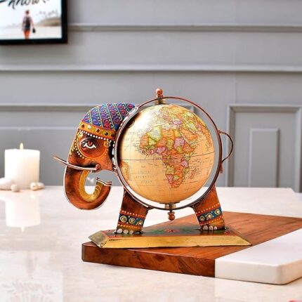 Furn Shine - Metal Elephant Globe Showpiece, Decorative Table Top Decor for Home Office Living Room, Decorative Accent Piece, Stylish Gift, Elegant Showpiece