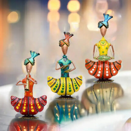Furn Shine Home Decor Traditional Rajasthani Musicians Pack of 3 Statues (Gold Musician) Decorative Showpiece  (Iron, Multicolor)