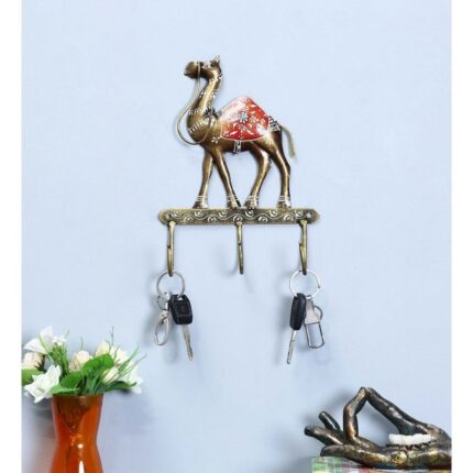 Furn Shine Multi Color Iron Painted Rajasthani Camel 3 Key Holder Decorative Showpiece - (Iron, Multicolor)