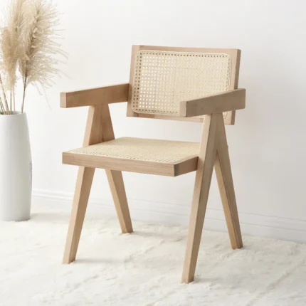 Furnshine Myles -Natural Colour Cane Rattan Solid Beech Wood Dining Chair