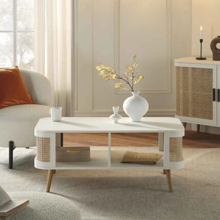 Furnshine White Curved Rattan Coffee Table