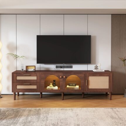 Furnshine Rattan Tv Stand With 3 Cabinets & 2 Drawers