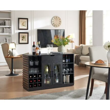 Furnshine Home Source Bar Cabinet with Glass Doors and Drawers