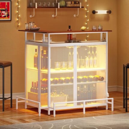 Furnshine L-Shaped Home Bar Unit with LED Light APP Control