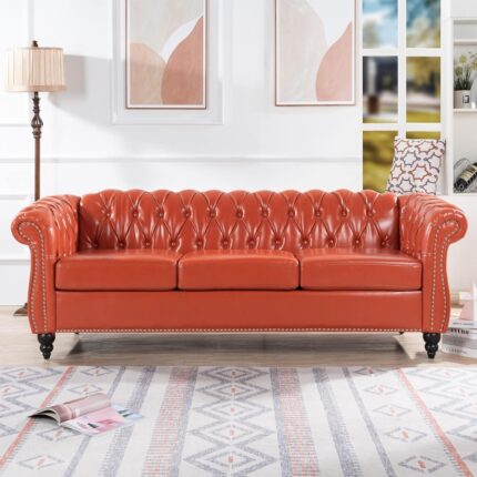 Furnshine Chesterfield Leather Sofa for Living Room