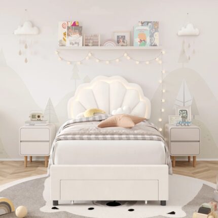 Furnshine Upholstered LED Bed Frame with Drawer & Adjustable Headboard