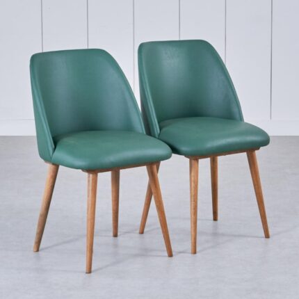 Furnshine - Rue Mango Wood Frame Set of 2 Faux Leather Seating Dining Chair - Green