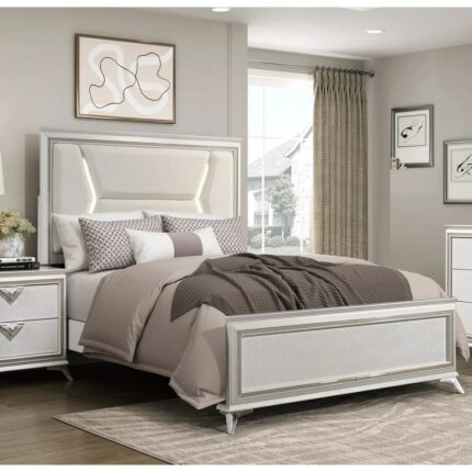 Furnshine Modern Luxury Queen Bed Upholstered Headboard with LED Lighting