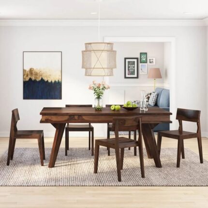 Furnshie Pasig Modern Rustic Solid Wood Dining Table and 6 Chair Set
