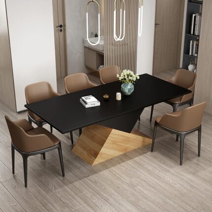 Furnshine 6 Seater Black Rectangular Dining Table Solid Wood Dinner Table