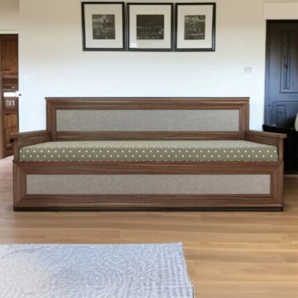Sofa Cum Bed in Cairo Walnut & White Finish with Storage & Mattress