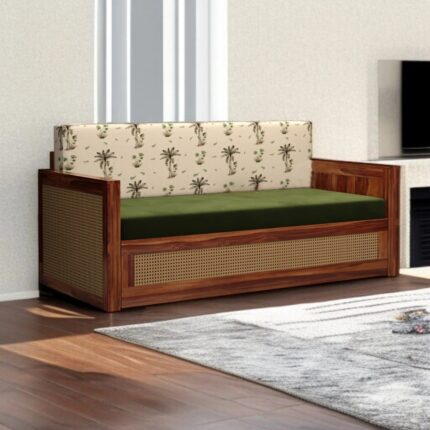 Furnshine Walder Sheesham Wood 3 Seater Sofa Cum Bed with Cane