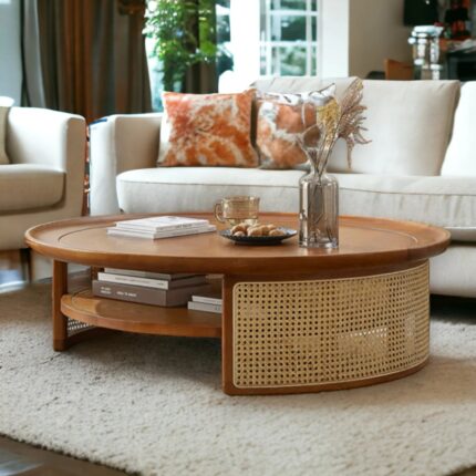 Furnshine Solid Mango Wood & Rattan Coffee Table