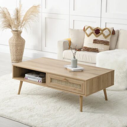 Furnshine Woven Rattan Wooden Coffee Table in Natural Colour