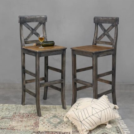 Furnshine - Clive Solid Wood Set of 2 Bar Stool in Vintage Finish