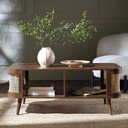 Furnshine Walnut Curved Rattan Coffee Table
