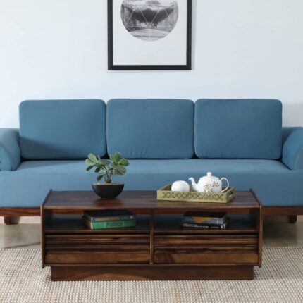 Furnshine Sheesham Wood Coffee Table With 2 Drawer In Provincial Teak Finish