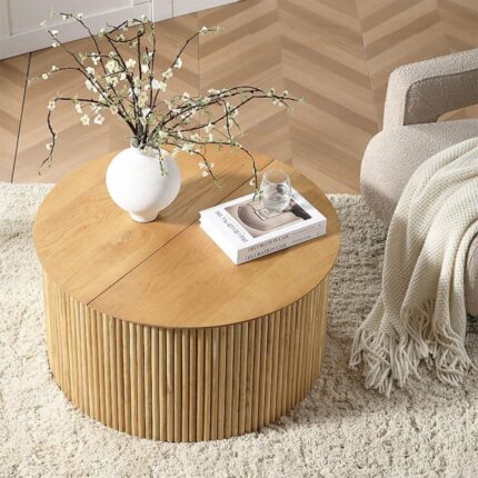 Furnshine Round Coffee Table with Storage, Oak