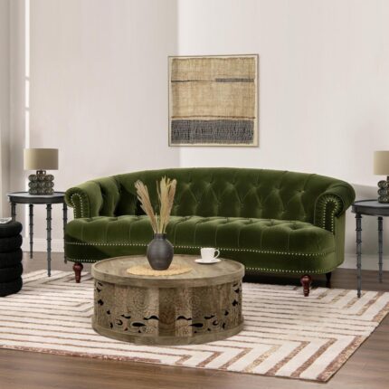 Furnshine Rosa Victorian Tufted Upholstered Accent Chair Olive Green Performance Velvet
