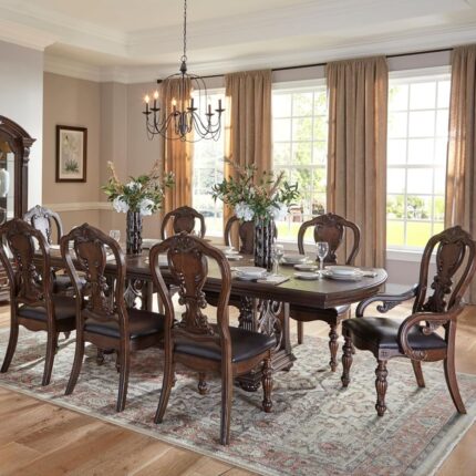 Furnshine Traditional Wooden Dining Table and Chairs in Dark Oak Finish