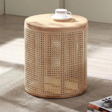 Furnshine Elder Solid Ash Wood & Rattan Side Table