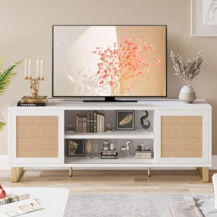 Furnshine Rattan Entertainment Center for 65 Inch Modern Tv Unit