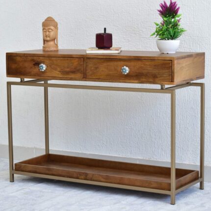 Furnshine Solid Wood 2 Drawer with Tray Side Table