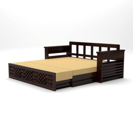 Furnshine - Yule Solid Sheesham Wood 3-Seater Sofa Cum Bed with Mattress