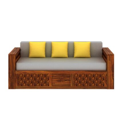Furnshine Solid Sheesham Wood 3 Seater Sofa Cum Bed with Mini Storage and Side Pockets