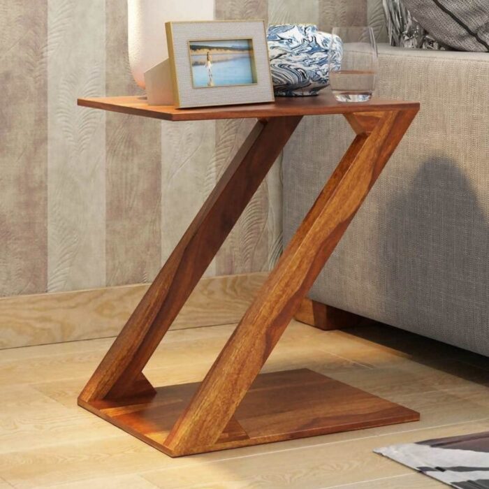 Furnshine - Linton Solid Wood Z-Shape Sofa End Side Table for Living Room - Image 1