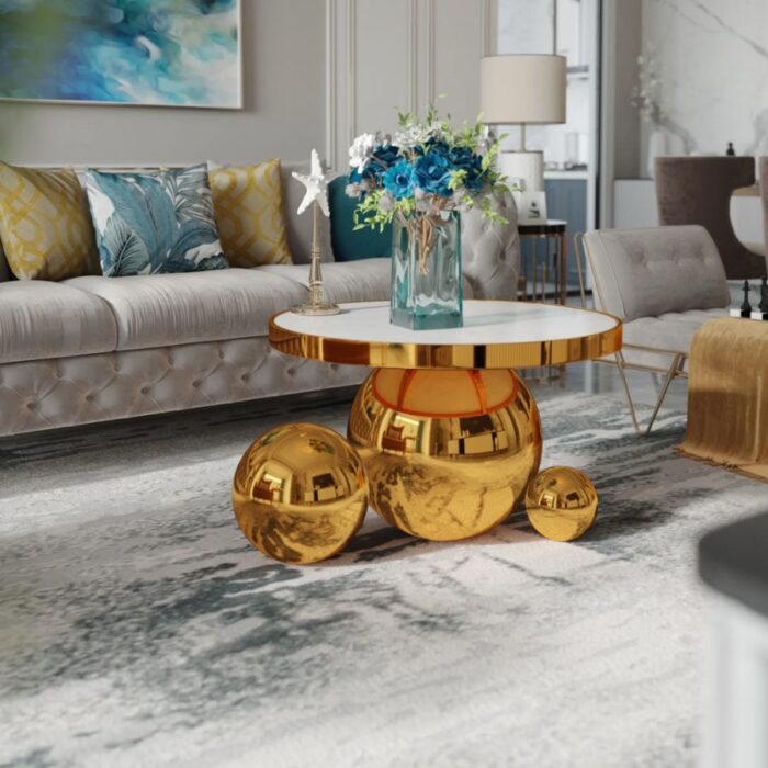 Furnshine - Kasutra Round Brass Marble Top Coffee Table - Image 2
