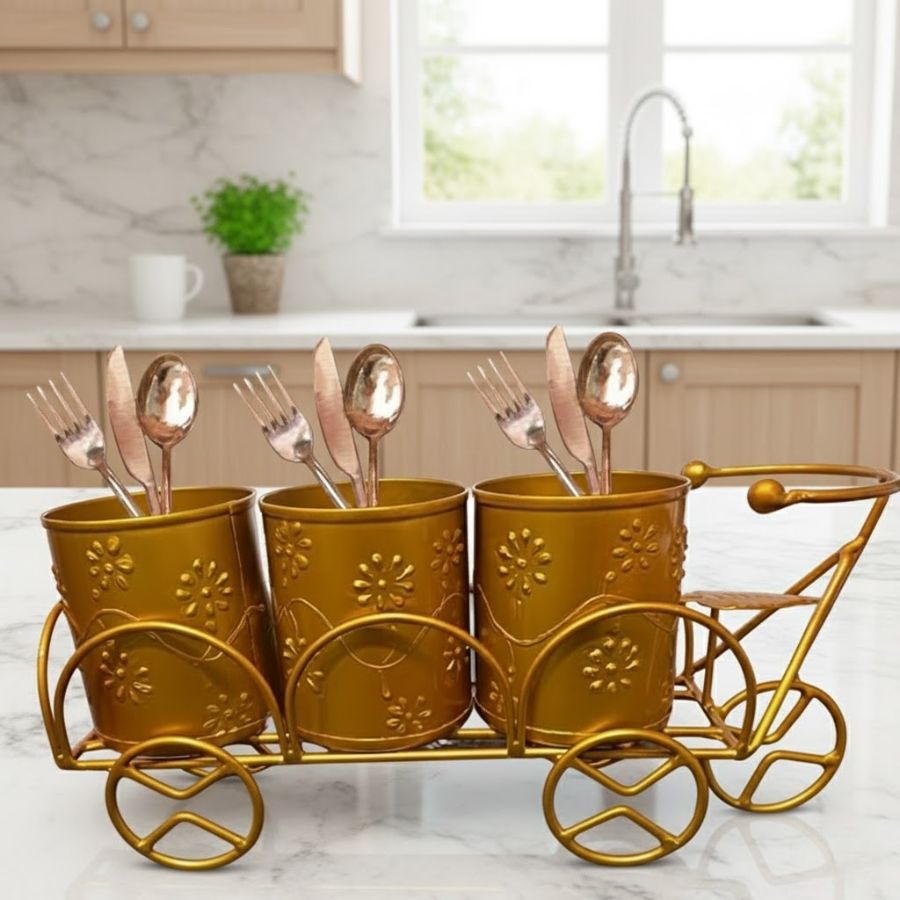 1 Furnshine - Slater Metal Cutlery/Spoon Holder & Spoon Stand Kitchen Organizer for Utensils (Golden Color) - Image 1