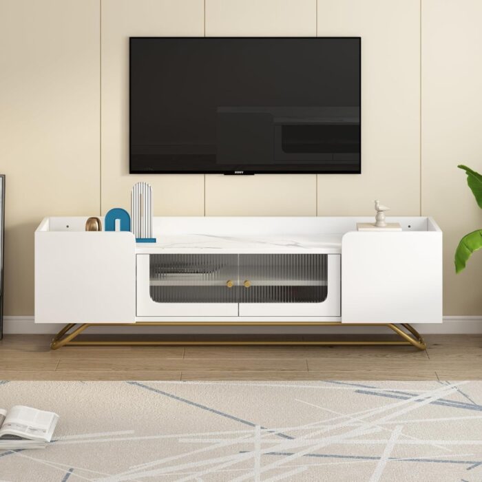 Furnshine - Alger TV Stand with Faux Marble Top & Fluted Glass Doors - Image 1