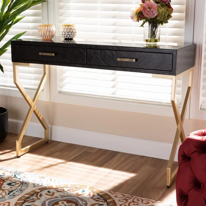 Futrnshine - Roxbury 41.3'' 2-Drawer Console Table (Dark Brown/Gold) - Image 1