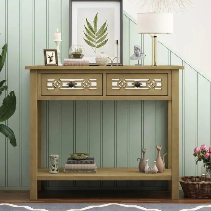 Furnshine - Hobson Vintage Style Wood Console Table with 2 Drawers & Bottom Shelf - Image 19