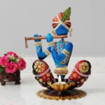 Furnshine - Lee Metal Krishna Tea Light with Bansuri Showpiece for Home Decor, Elegant Lord Krishna Tea Light Holder, Home Decoration Gift for Living Room