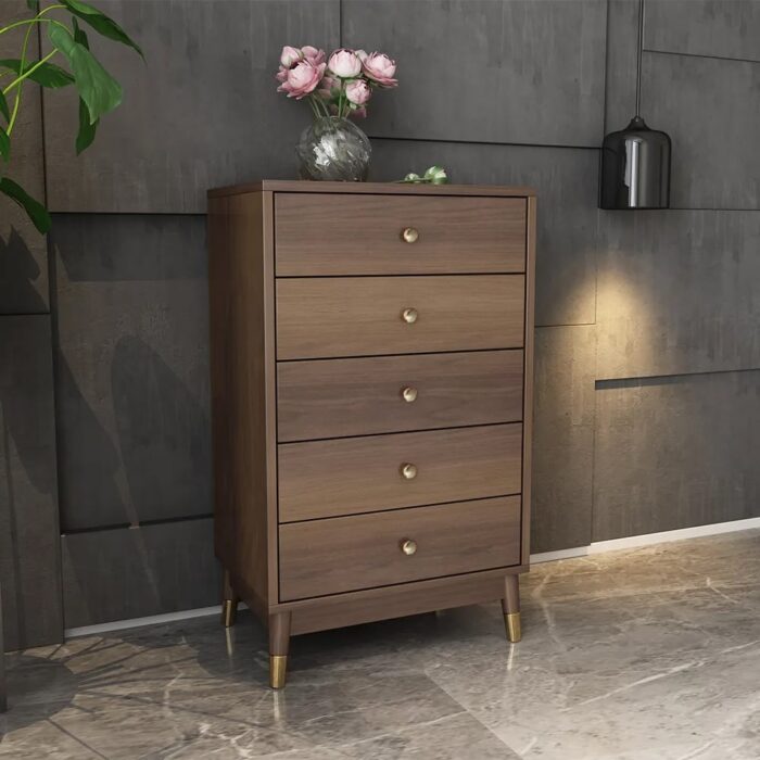 Furnshine - Chest of Drawer of Solid Engineered Wood Frame in Walnut | 5-Drawers - Image 3