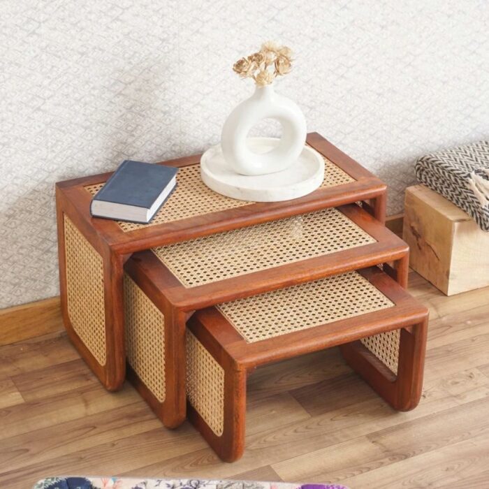 Furnshine - Starlit Rattan Nesting Table - Set of 3 - Image 8
