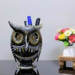 Furnshine - Henley Handcrafted Decorative Iron Owl Pen Stand, Home Decor Gift Item, Unique Black Showpiece